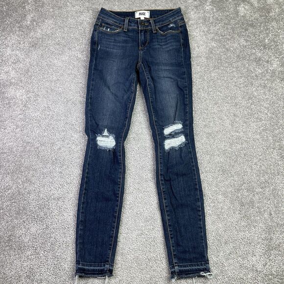 Paige Jeans Women’s 25 Blue Verdugo Ankle Skinny Low Rise Dark Denim Stretch - Picture 1 of 12